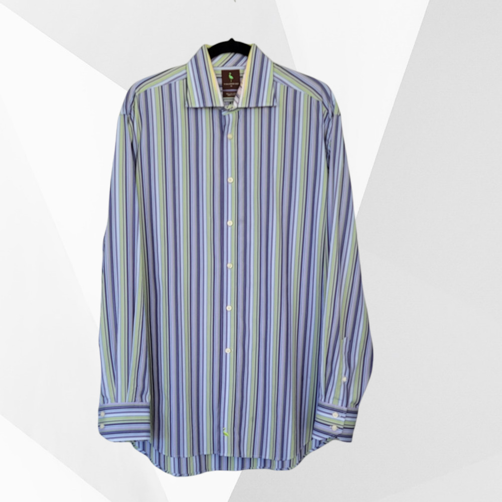 Taylorbyrd Men's Striped Twill Long Sleeve Button Front Shirt Size XL